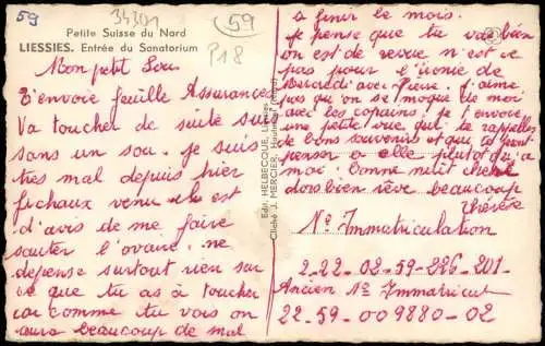 CPA Liessies Entrée du Sanatorium 1959