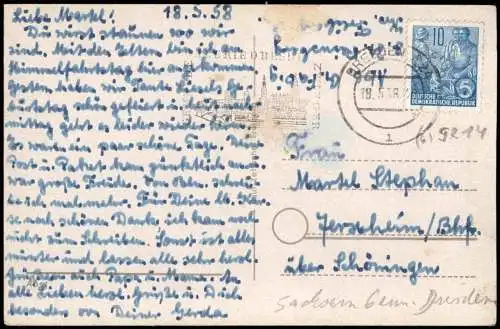 Ansichtskarte Reinsberg (Sachsen) Partie an der Kirche zur DDR-Zeit 1958