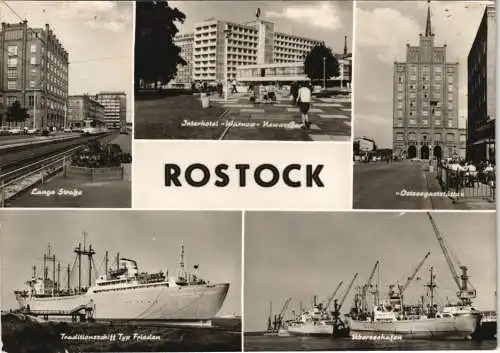 Rostock Lange Str. Interhotel Warnow Traditionsschiff Frieden Überseehafen 1975