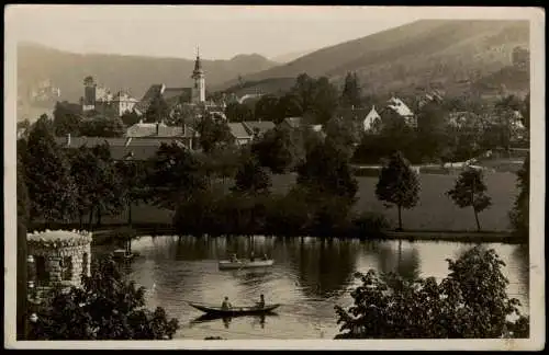 Puchberg am Schneeberg Panorama-Ansicht, Partie am Fluss mit Ruderboot 1935