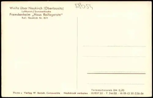 Weifa-Steinigtwolmsdorf Wołbramecy Fremdenheim Haus Reifegerste 1958