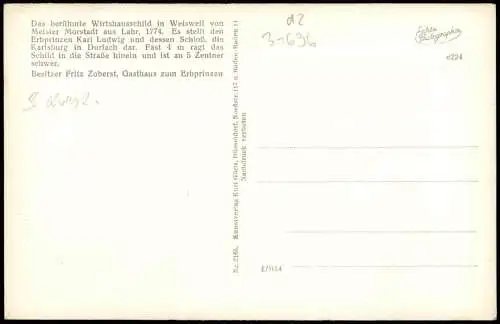 Ansichtskarte Weisweil LK Emmendingen Das berühmte Wirtshausschild 1938