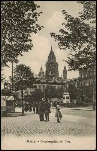 Ansichtskarte Mainz Gutenbergplatz Kiosk Littfasssäule 1910