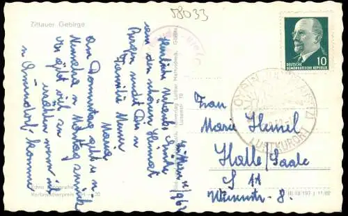 Ansichtskarte Oybin Blick von der Mönchskanzel mit Friedenstaube 1962