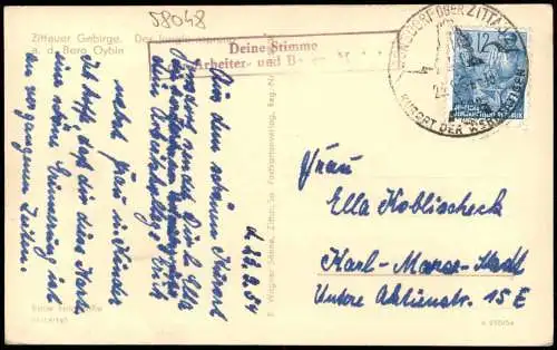 Ansichtskarte Oybin Berg Holzbrücke 1954  Propaganda Stempel DDR