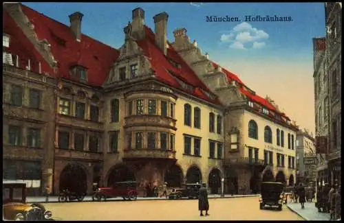 Ansichtskarte München Hofbräuhaus Autos 1914