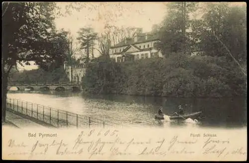 Ansichtskarte Bad Pyrmont Fürstl. Schloss. Ruderer 1908