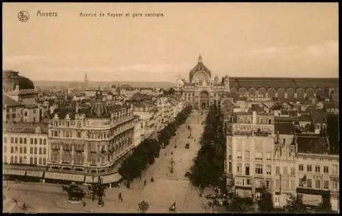 Postkaart Antwerpen Anvers Avenue de Keyser et gare centrale 1910