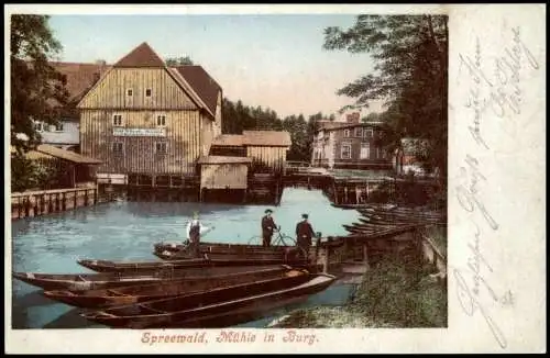 Ansichtskarte Burg (Spreewald) Mühle, Fahrrad auf Kahn 1900/1995