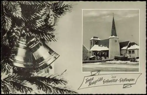 Ansichtskarte Erfweiler Kirche Weihnachten Winter 1958  Ehlingen