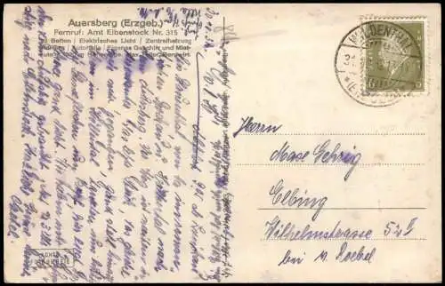 Auersberg (Erzgebirge) Berghotel Auersberg mit Aussichtsturm 1932