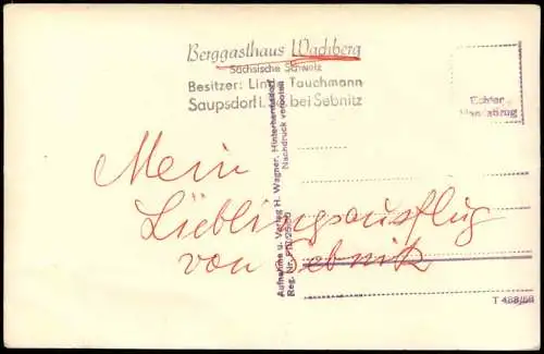 Ansichtskarte Saupsdorf-Sebnitz Berggasthaus Wachberg Veranda 1956