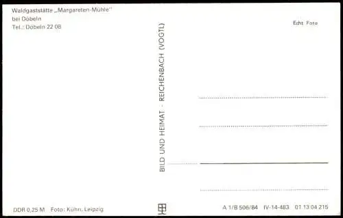 Ansichtskarte Döbeln Waldgaststätte Margareten-Mühle 1984