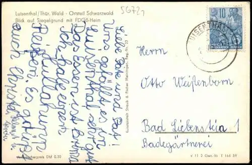 Luisenthal (Thüringen) OT Schwarzwald Blick auf Siegelgrund FDGB Heim 1959
