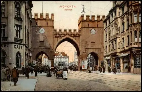 Ansichtskarte München Karlstor Cafe Straßenbahn 1910