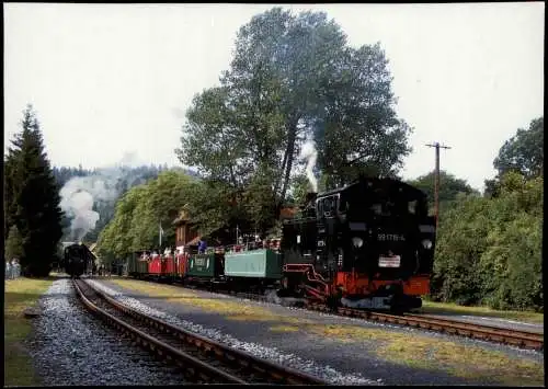 Jonsdorf Schmalspurdampflokomotive 99 1715 mit Aussichtswagenzug im Bahnhof 2008