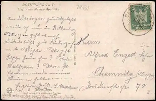 Ansichtskarte Rothenburg ob der Tauber Hof in der Marien-Apotheke 1930