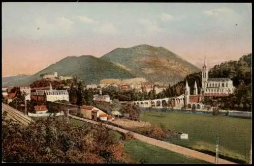 CPA Lourdes Lorda La Basilique et le Pic du Jer 1913