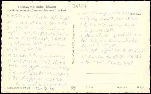 Buckow (Märkische Schweiz) FDGB-Ferienheim Theodor Fontane im Park 1961