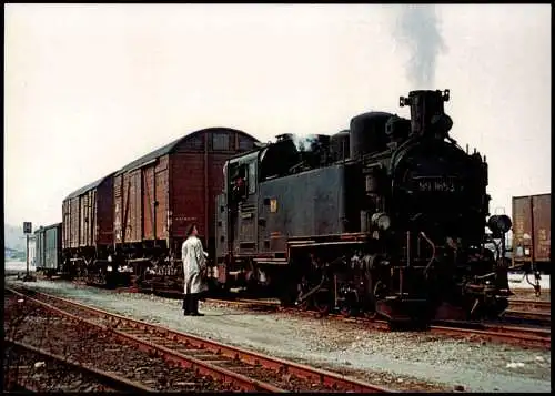 Nossen Schmalspurdampflokomotive 99 1653 mit Rollfahrzeugen im Bahnhof 1973/2008