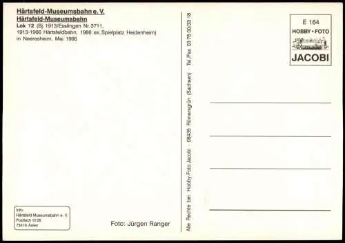 Ansichtskarte Neresheim Härtsfeld-Museumsbahn Lok 12 1995