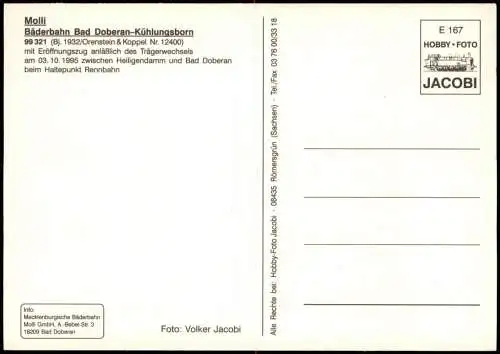 .Mecklenburg-Vorpommern Die Bäderbahn Molli Eröffnungszug HP Rennbahn 1995