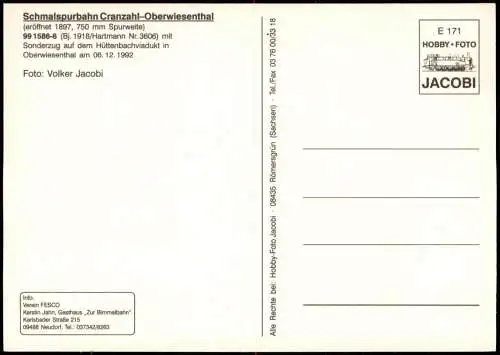 .Sachsen Schmalspurbahn Sonderzug Hüttenbachviadukt, Frohe Weihnachten 1992