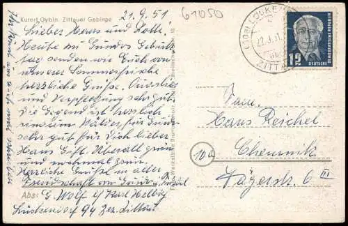 AK Oybin Blick vom Töpfer Oberlausitz 1951  Landpoststempel über Zittau