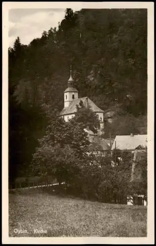 Ansichtskarte Oybin Partie an der Kirche. Oberlausitz 1954