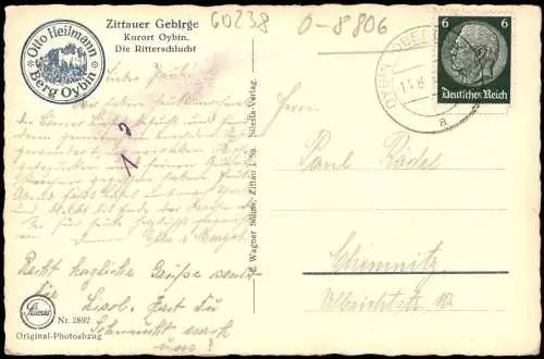 Ansichtskarte Oybin Die Ritterschlucht. Oberlausitz 1937