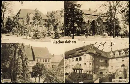 Aschersleben DDR Mehrbild-AK mit Poliklinik Kreiskrankenhaus Holzmarkt 1958