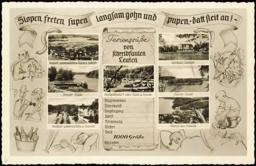 Malente Gremsmühlen Mehrbildkarte Feriengrüße von schreibfaulen Leuten   1960