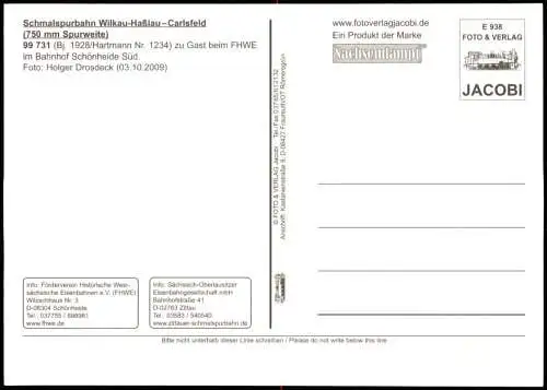 Ansichtskarte .Sachsen Schmalspurbahn Wilkau-Haßlau-Carlsfeld im Bahnhof 2009