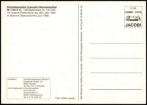 Ansichtskarte .Sachsen Schmalspurbahn und Postkutsche im Bahnhof 1996
