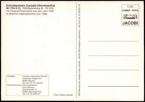 Ansichtskarte .Sachsen Schmalspurbahn und Postkutsche im Bahnhof 1996