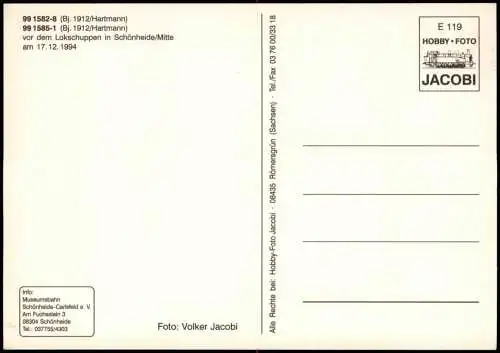 Schönheide (Erzgebirge) Lokomotive Hartmann Lokschuppen Frohe Weihnachten 1994