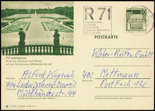 Ludwigsburg Ganzsache 115508 C 26/204 40 000 2.71 LORSCH HESSEN 714 1971
