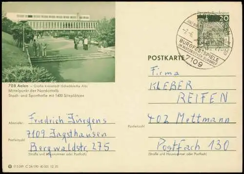 Ganzsache Aalen Ganzsache 015249 C 24/190 40 000 12.70 LORSCH 708 1970