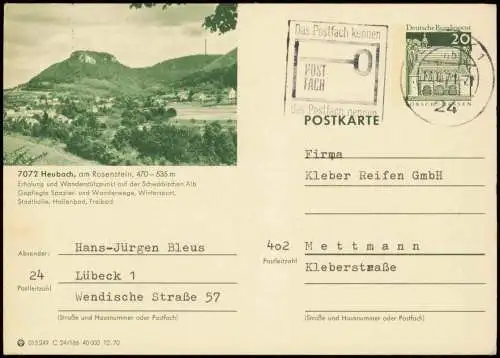 Heubach (Württemberg) Ganzsache 015249 C 24/186 40000 12.70 LORSCH 7072 1970