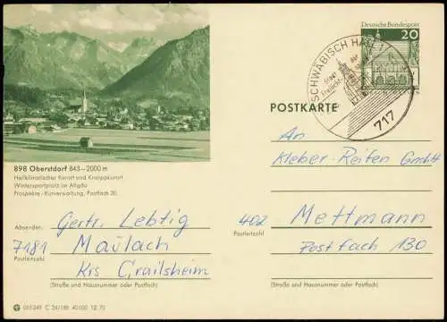 Oberstdorf (Allgäu) Ganzsache 015249 C 24/188 40 000 12.70 LORSCH 898 1970