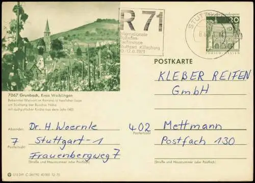Grunbach-Remshalden Ganzsache 015249 C 24/192 40 000 12.70 LORSCH 7067 1970