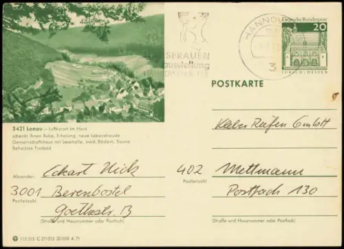 Lonau-Herzberg (Harz) Ganzsache 115515 C 27/213 20 000 4.71 LORSCH 3421 1971