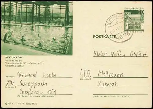 Ansichtskarte Bad Orb Ganzsache 015244 C 22/174 40 000 11.70 LORSCH 6482 1970