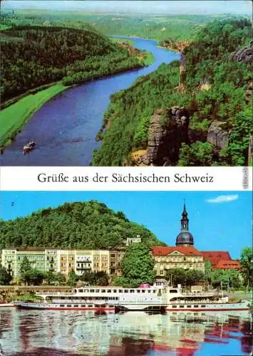 Bad Schandau Blick von der Basteiaussicht, Schaufelradschiff Wilhelm Pieck 1973
