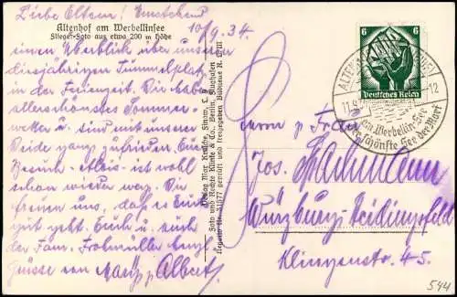 Ansichtskarte Schorfheide Luftbild Werbellinsee aus 200m 1934