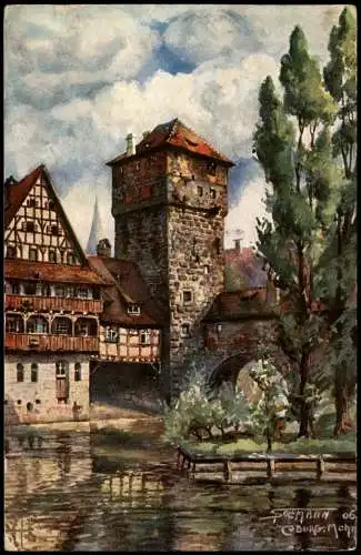 Ansichtskarte Nürnberg Henkersteg (Künstlerkarte) 1910