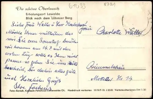 Ansichtskarte Lawalde Blick auf Wohnhäuser nach dem Löbauer Berg 1961