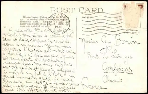 Postcard London Westminster Abbey 1936