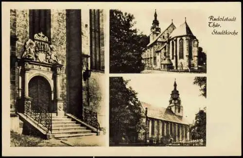 Ansichtskarte Rudolstadt DDR Mehrbildkarte mit der Stadt-Kirche 1956