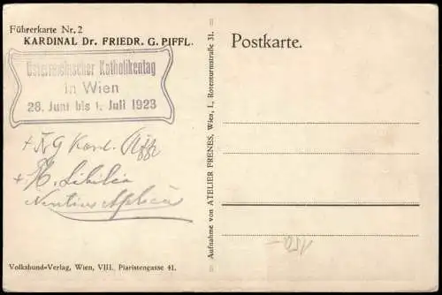 Religion  KARDINAL Dr. FRIEDR. G. PIFFL Österreichischer Katholikentag 1923